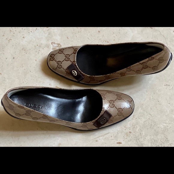 Gucci Beige Ebony/T.moro Crystal Gg/Ns Nylon Pumps - Picture 3 of 15